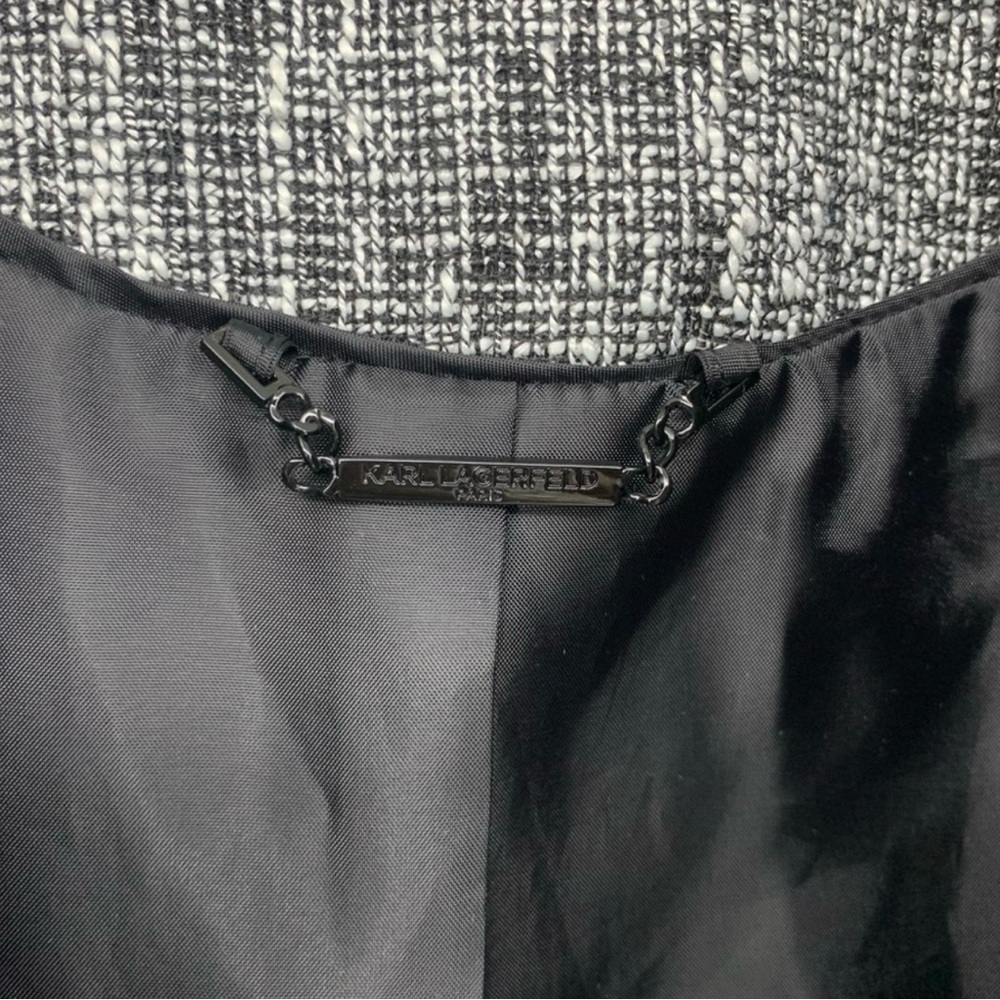 Karl Lagerfeld Black and White Tweed and Fringe Career Blazer Size 10 - Picture 13 of 14